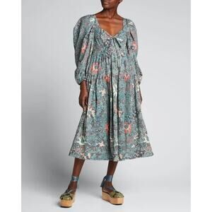 ULLA JOHNSON 
Kemala Printed Long-Sleeve Midi Dress Malachite Size 6
Retail $445